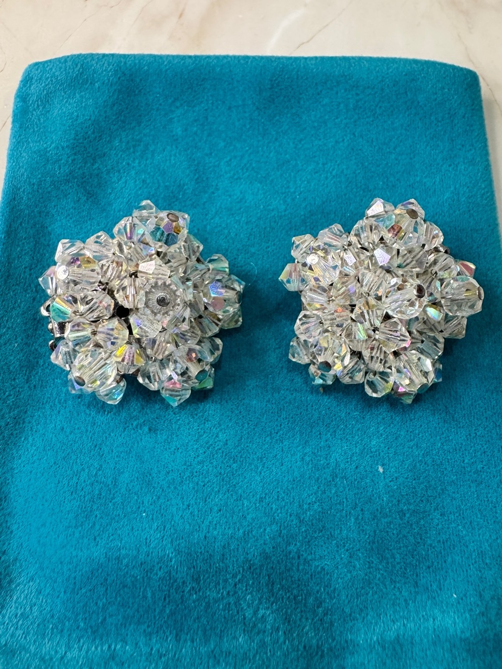 SHERMAN Cluster Clip-On Earrings - Clear Aurora Borealis